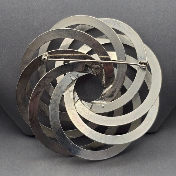 Vintage Silver Tone 3D Spiral Brooch 3"x3" Swirl Design Statement Jewelry - Picture 3 of 7